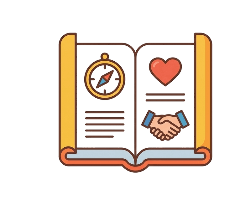 Community values - compass, heart, and handshake